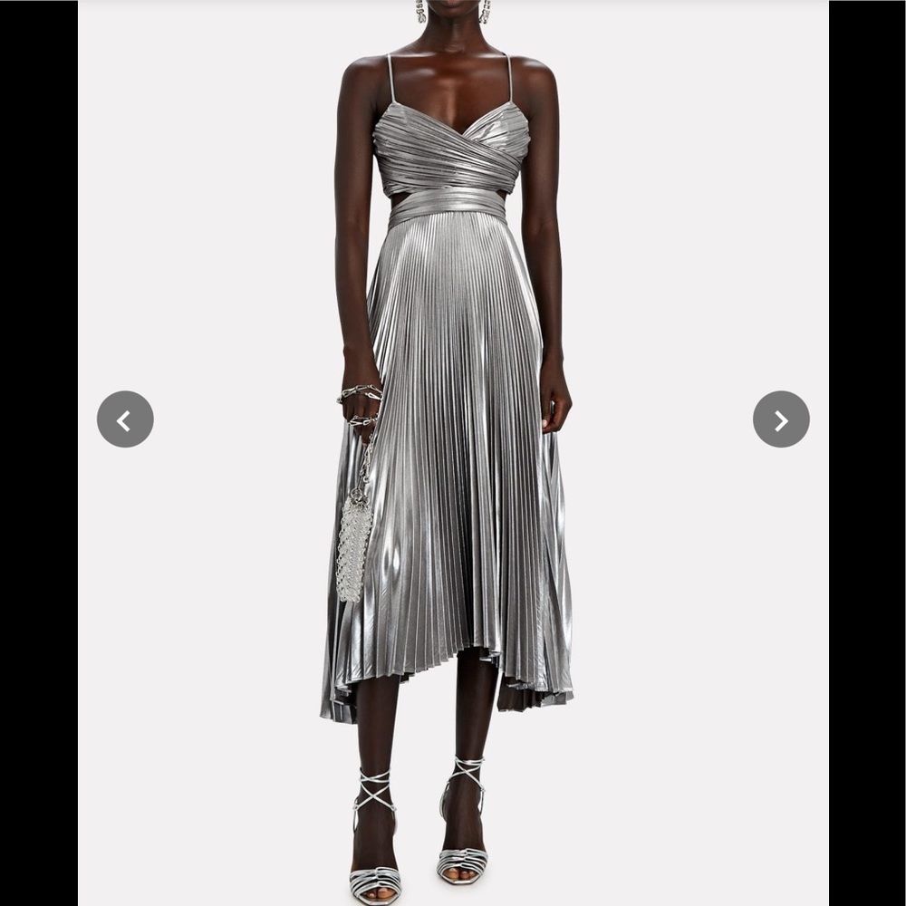 A.L.C Pandora pleated metallic midi dress🩶
